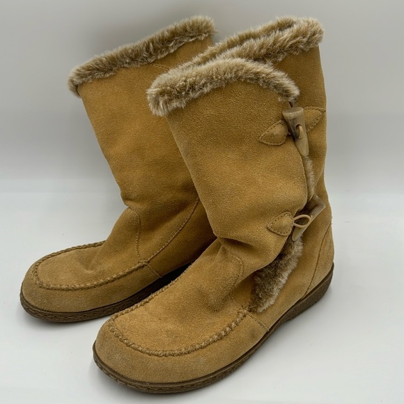 MIA Shoes - MIA Women's Brown Faux Fur Lined Leather Tundra Snow Boots Size 7